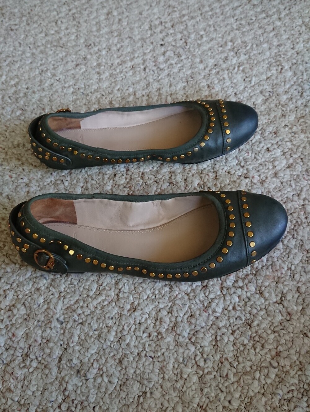 Tory Burch Holden gold tone Studded hunter green Ballet Flats size 7 - Picture 3 of 14